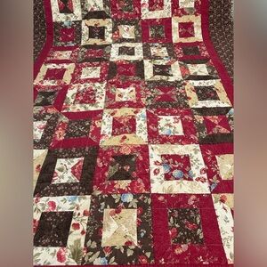 Handmade quilt 74x54 throw or layering red brown